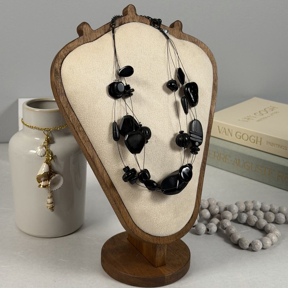 Vintage 2000s Chico's Layered Black Nugget & Multi-Shape Beaded Necklace 17"